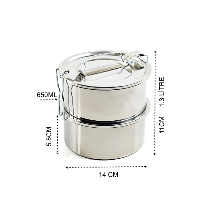 Nevamel® Turk Sefer Tası Yemek Kabı Paslanmaz Çelik 2 Katlı 14 cm 1.3 LİTRE