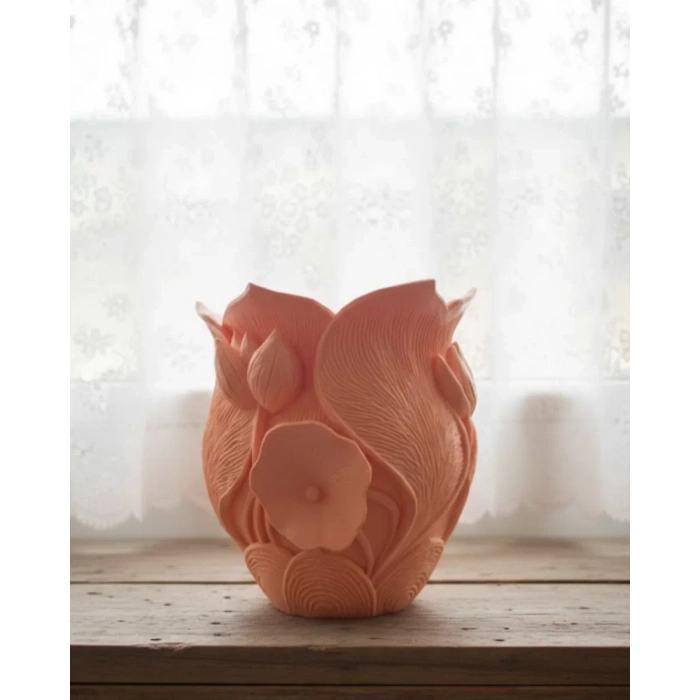 Nevamel® Turuncu Floral Tasarımlı 3D Vazo Şık Ev Dekorasyon Aksesuarı