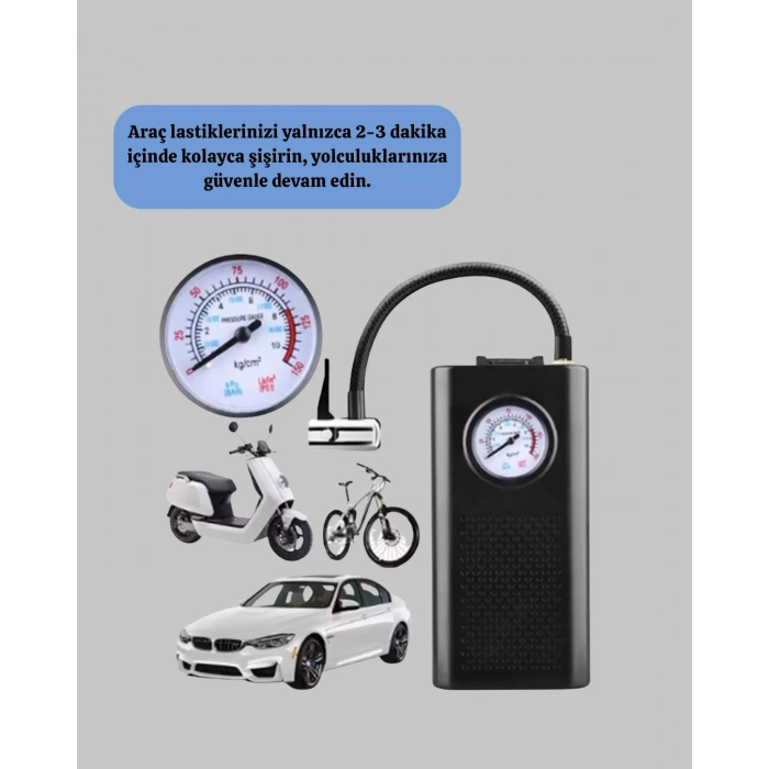 Nevamel Type-C Şarjlı Güçlü Elektrikli Kompresör Motosiklet Oto Bisiklet İçin