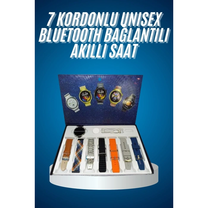 Nevamel Unısex Yuvarlak Ekranlı 7 Kordonlu Akıllı Saat GPS Destekli Çoklu Kordon Seçeneği