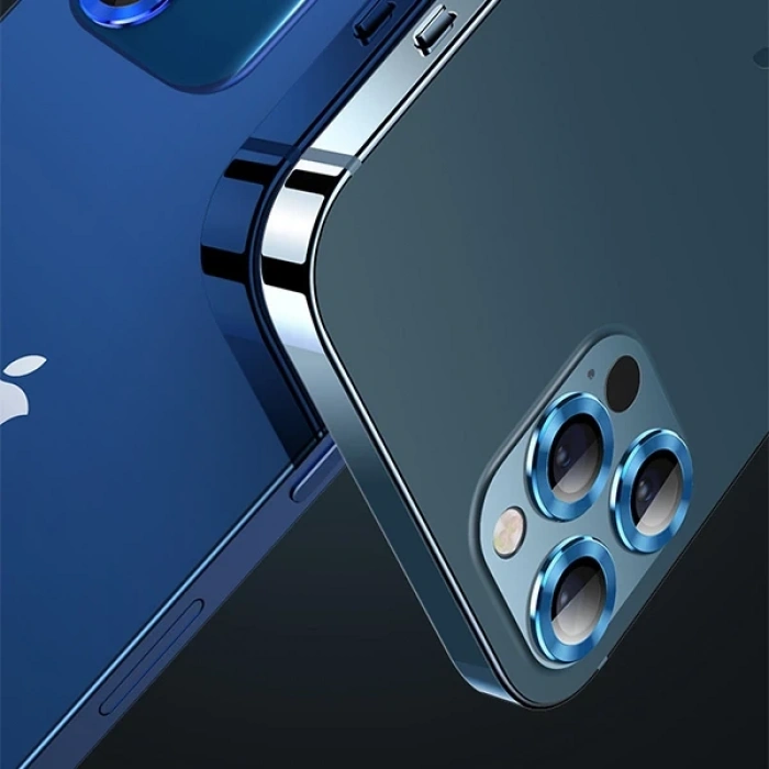Nevamel USAMS İphone 12 Pro 3D Metal Çerçeveli Kamera Lens Koruyucu-(5775)
