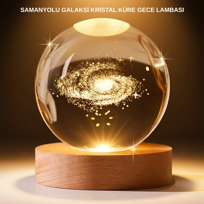 Nevamel® USB Bağlantılı Samanyolu Galaksi Küre Ahşap Standlı 3D Işıklı Dekor Lambası