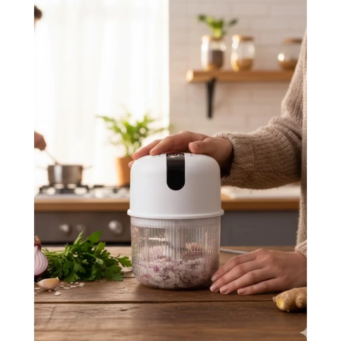 Nevamel® USB Şarjlı Mini Rondo Sarımsak Soğan Zencefil