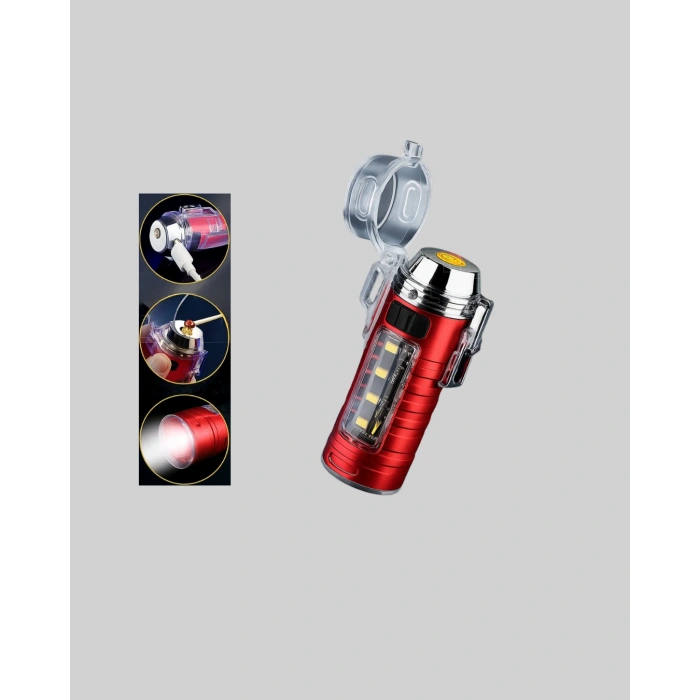 Nevamel® USB Şarjlı Rüzgar Geçirmez Elektrikli Çakmak El Fenerli