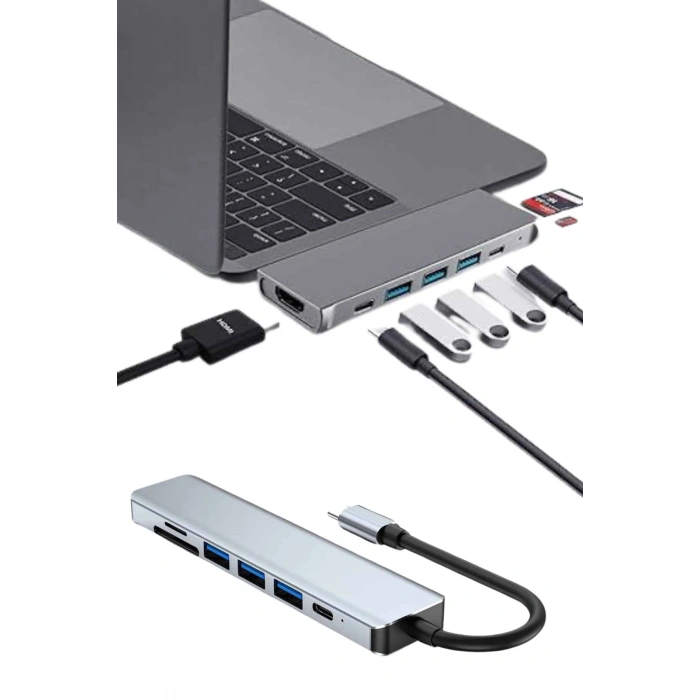 Nevamel Usb Type-c Hub Dönüştürücü Çevirici Çoklayıcı Macbook Çevirici 8 Portlu
