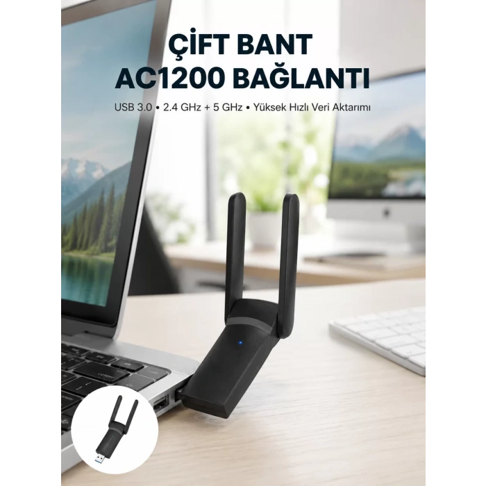 Nevamel® USB WiFi Adaptör – 1200 Mbps Hız