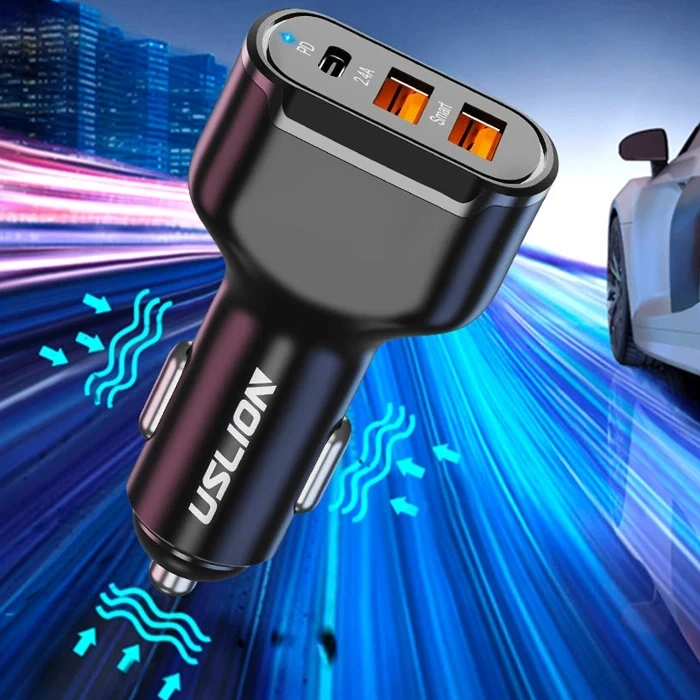 Nevamel USLİON 30W 2 USB + Type-C Girişli QC3.0 Hızlı Araç Çakmaklık Şarjı-(5775)