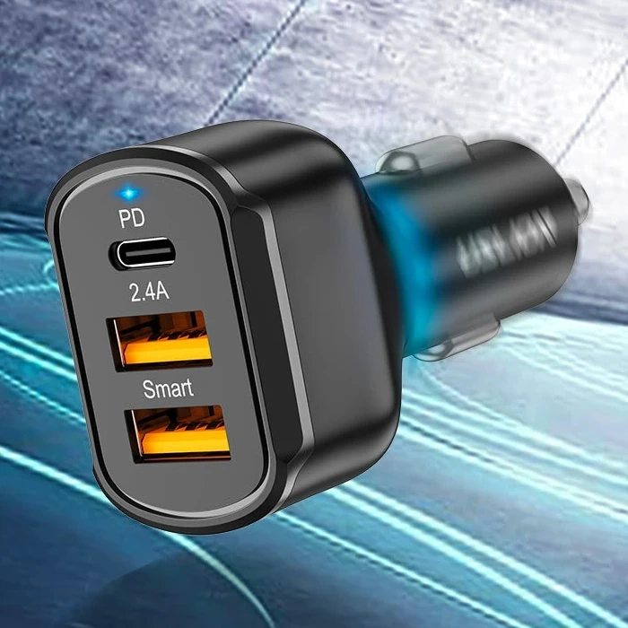 Nevamel USLİON 30W 2 USB + Type-C Girişli QC3.0 Hızlı Araç Çakmaklık Şarjı-(5775)