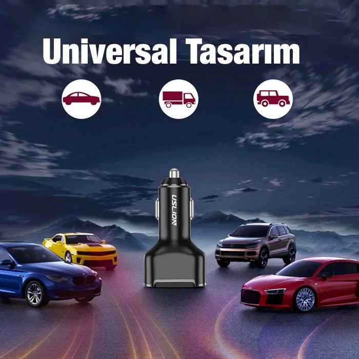 Nevamel USLİON 30W 2 USB + Type-C Girişli QC3.0 Hızlı Araç Çakmaklık Şarjı-(5775)