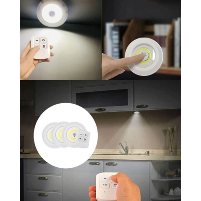 Nevamel Uzaktan Kumanda İle Kontrol Edilebilen Yapışkanlı 3 Lü Kablosuz Led Spot Lamba