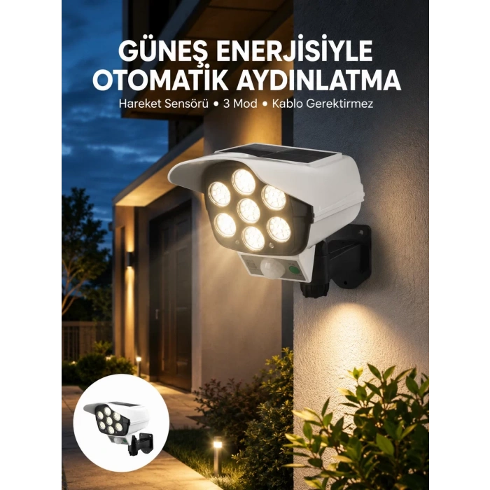 Nevamel® Uzaktan Kumandalı Güneş Enerjili LED Güvenlik Lambası Kamera Tipi Hareket Sensörlü Yeni Nesil