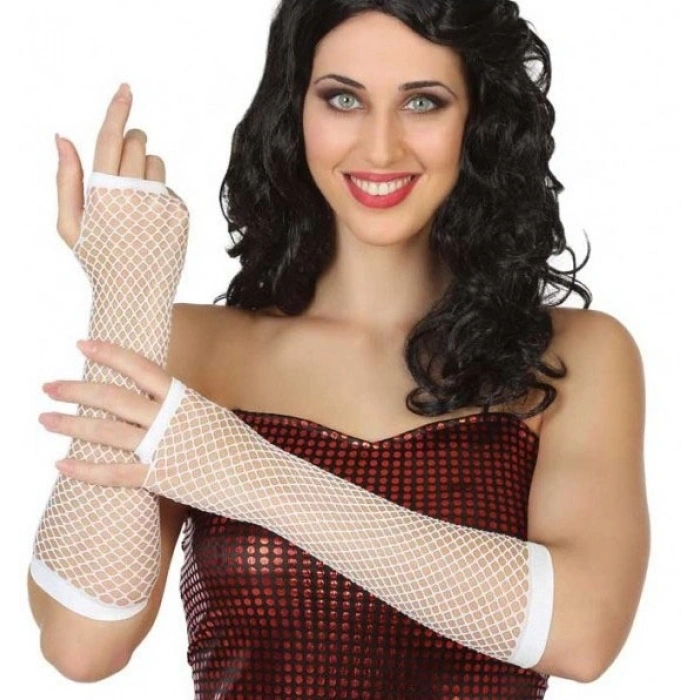 Nevamel® Uzun File Örgü Eldiven Beyaz Renk