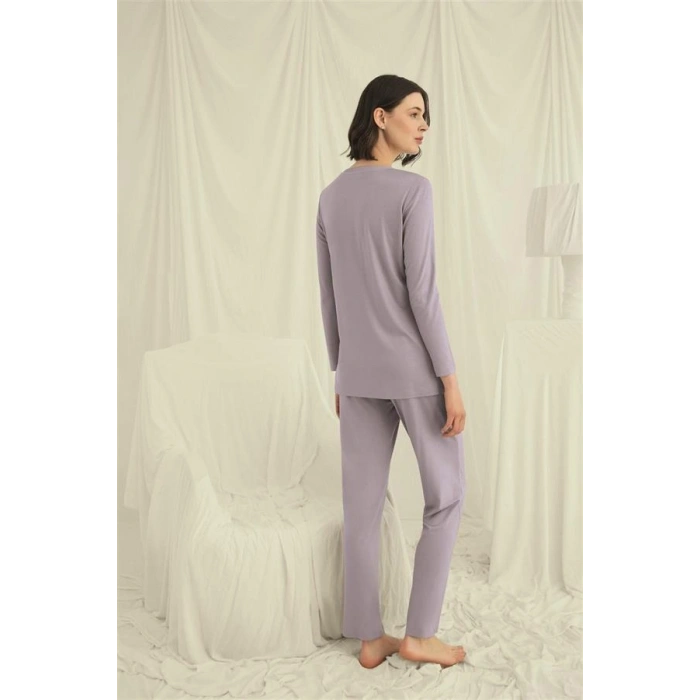 Nevamel® Uzun Kollu Boydan Düğmeli V Yaka Pijama Takımı