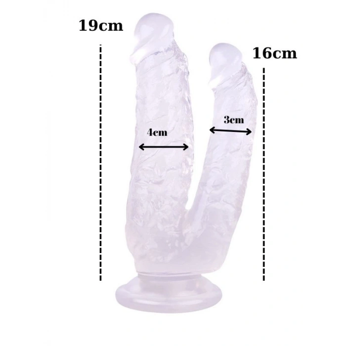 Nevamel® Vantuzlu Çiftli Jel Dildo 19Cm Beyaz