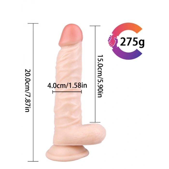 Nevamel® Vantuzlu Testisli Damarlı 20Cm Gerçekçi Dildo