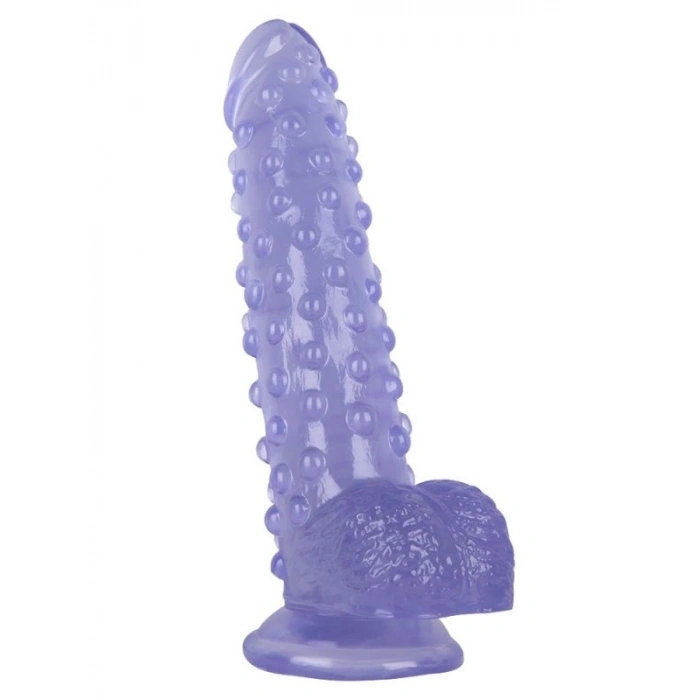 Nevamel® Vantuzlu Testisli Noktalı Tasarım Mor Jel Dildo 24Cm