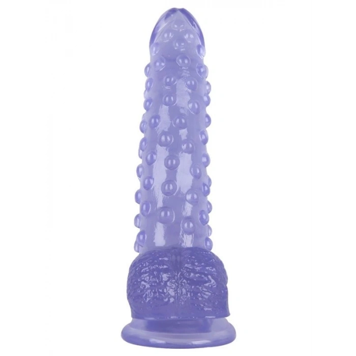 Nevamel® Vantuzlu Testisli Noktalı Tasarım Mor Jel Dildo 24Cm