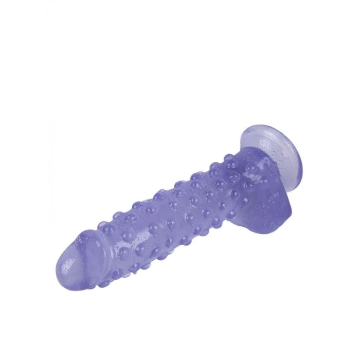 Nevamel® Vantuzlu Testisli Noktalı Tasarım Mor Jel Dildo 24Cm