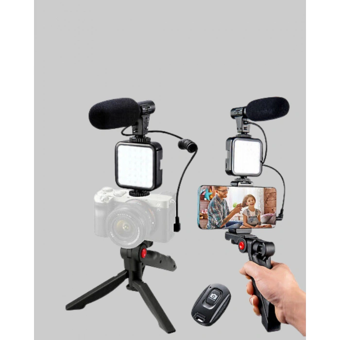 Nevamel® Video Çekim Kiti Tripod LED Işık Harici Mikrofon ve Bluetooth Kumanda Seti