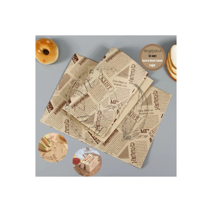 Nevamel Vintage Gazete Desenli Sunum Kağıdı 50 Adet