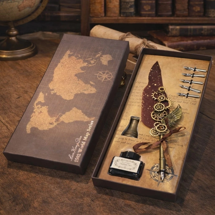 Nevamel® Vintage Tüylü Divit Kalem Hediye Seti