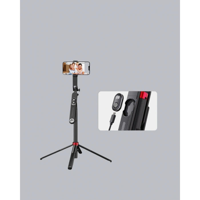 Nevamel® Vlog ve Canlı Yayın İçin Çift Yaka Mikrofonu ve Tripodlu Selfie Çubuğu Seti