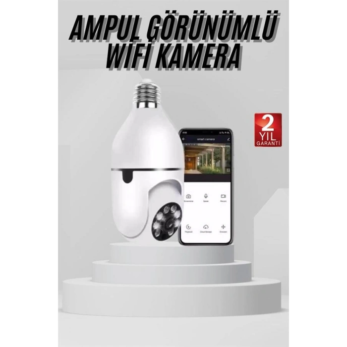 Nevamel® Wifi Güvenlik Kamerası 360 Derece Dönebilen Harekete Duyarlı Gece Görüşlü Ampul
