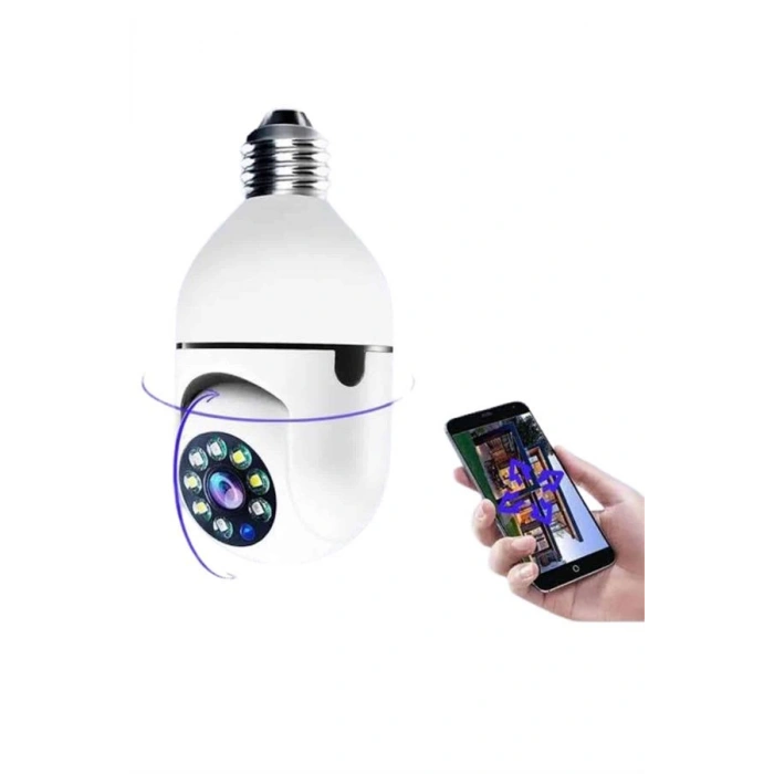 Nevamel® Wifi Güvenlik Kamerası 360 Derece Dönebilen Harekete Duyarlı Gece Görüşlü Ampul