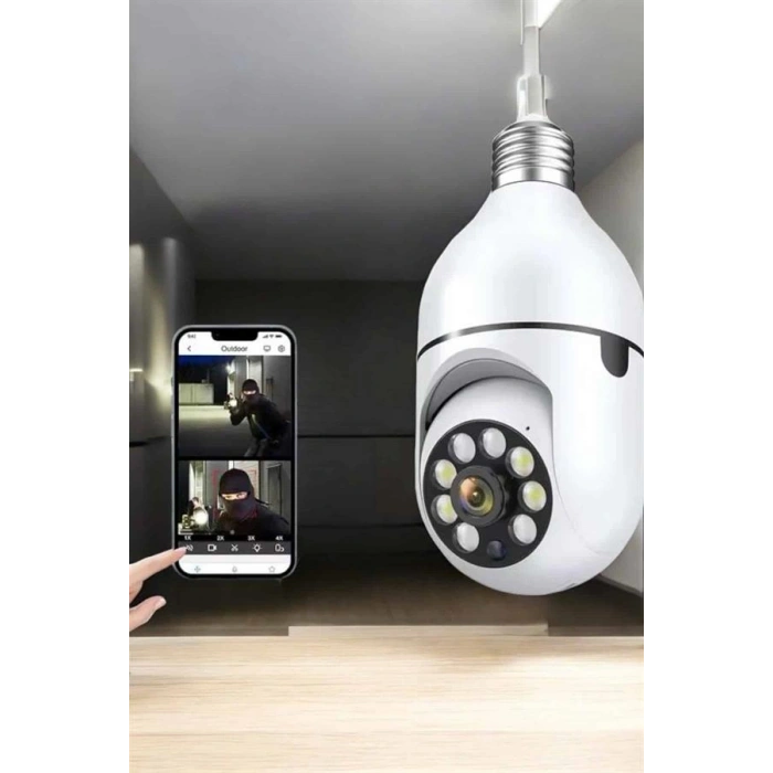 Nevamel® Wifi Kamera Duylu Ampul Görünümlü 360 Derece Dönebilen Ev Kamerası