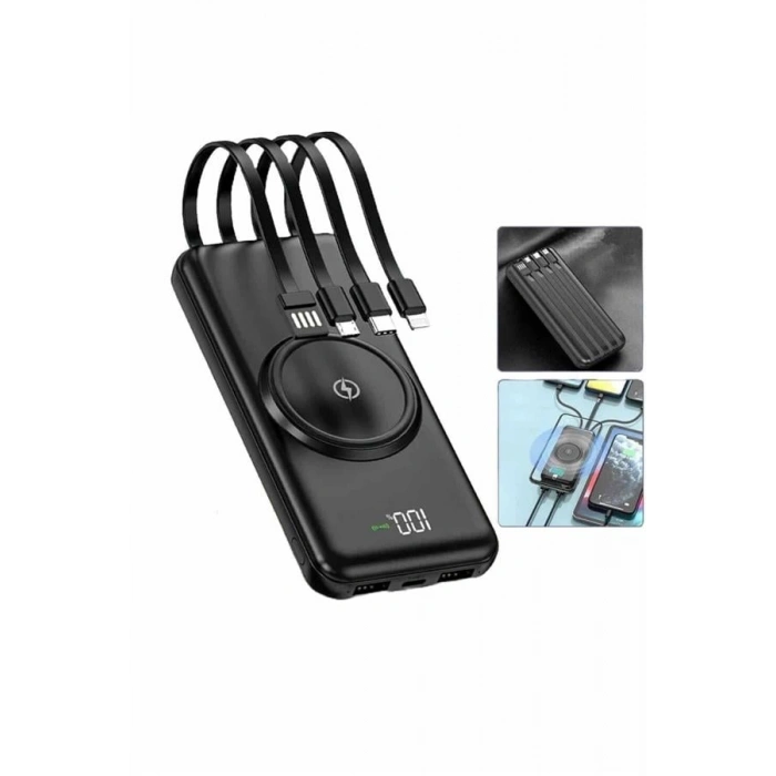 Nevamel® Wireless Powerbank 10000 Mah LED Ekranlı Dahili Kablolu Hızlı Şarj