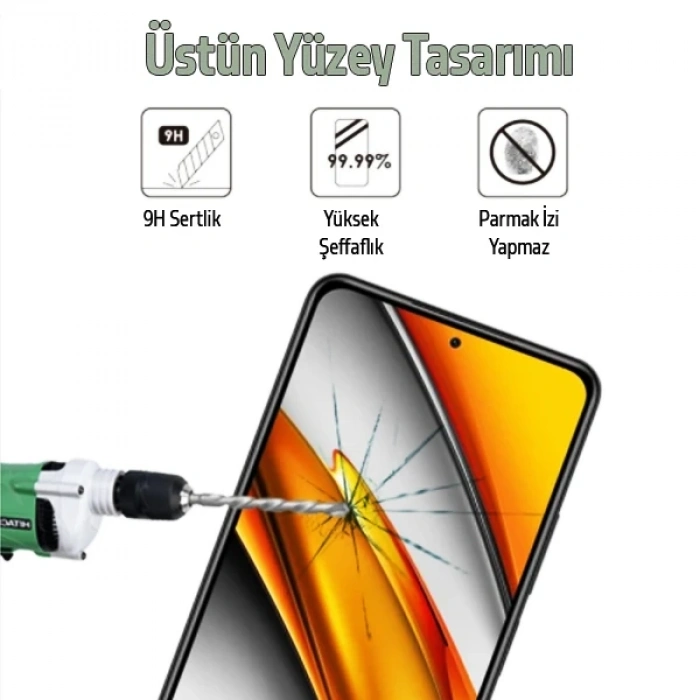 Nevamel Xiaomi Poco F3 Full Glue Full Kaplama Tempered Cam Ekran Koruyucu-(5775)