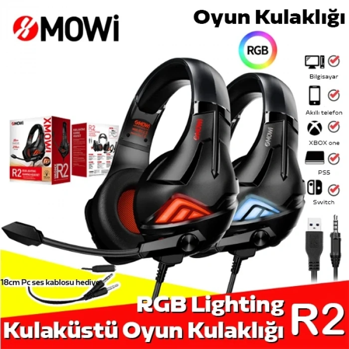 Nevamel XMOWi R2 Gaming Mikrofonlu RGB Oyuncu Kulaklılığı Gurultu Engelleyici Kulaklik-(5775)