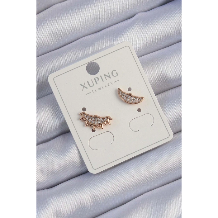 Nevamel® Xuping Rose Renk Zirkon Taşlı Ay ve Güneş Tasarımlı Küpe 5886