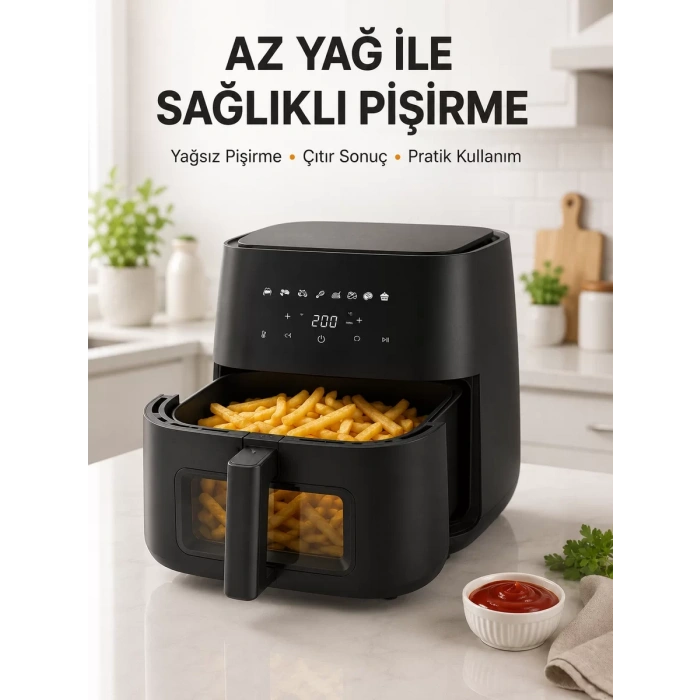Nevamel® Yağsız Yemek Pişirme İçin Dijital Air Fryer Fritöz