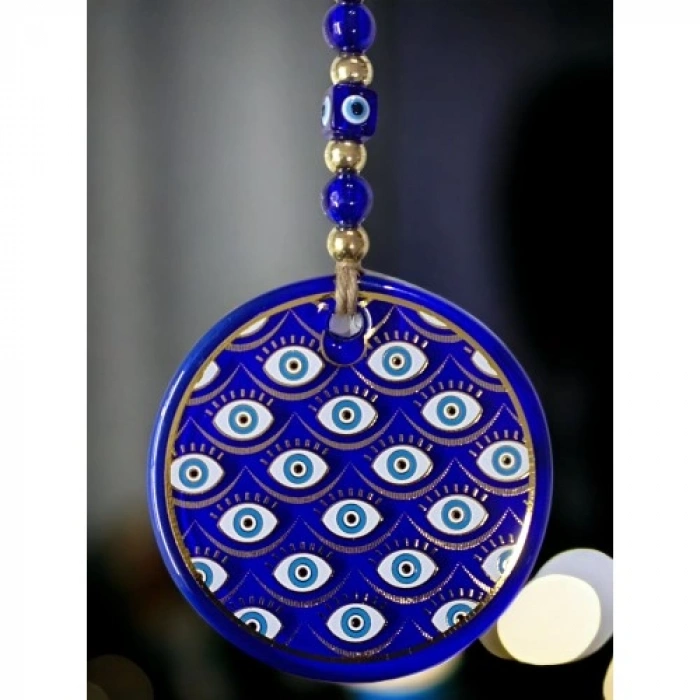 Nevamel Yaldızlı Gözlerle Motiflendirilmiş Nazar Boncuklu Duvar Süsü Cam Duvar Dekoru