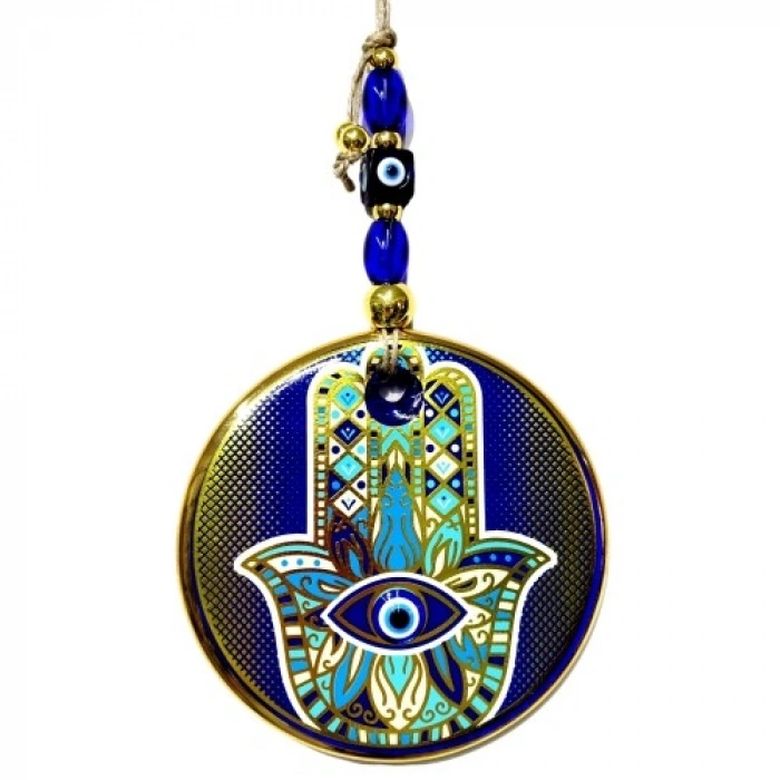 Nevamel Yaldızlı Mavi Renk Fatma Ana Eli Duvar Süsü Cam Duvar Dekoru