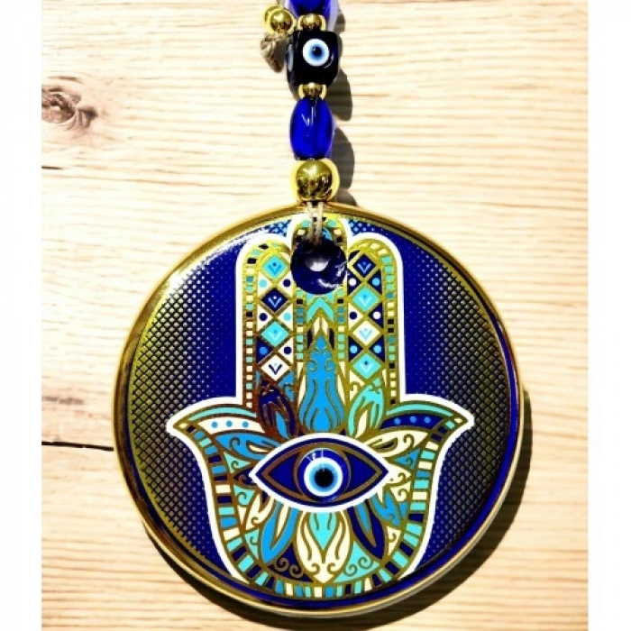 Nevamel Yaldızlı Mavi Renk Fatma Ana Eli Duvar Süsü Cam Duvar Dekoru