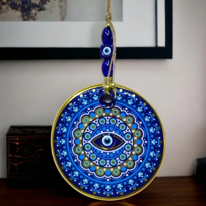 Nevamel Yaldızlı Nazar Boncuklu Mavi Pembe Renkli Duvar Süsü