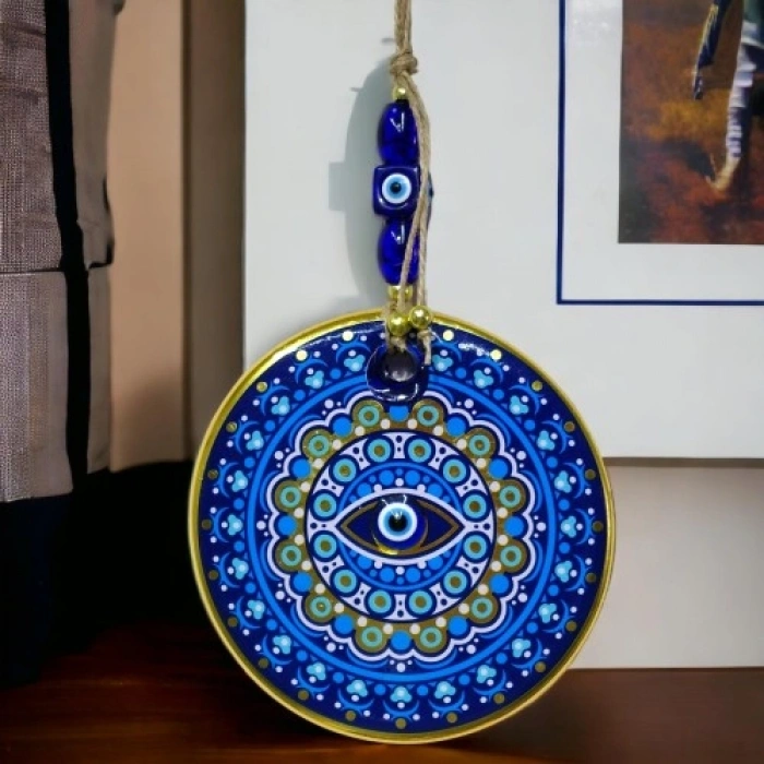 Nevamel Yaldızlı Nazar Boncuklu Mavi Pembe Renkli Duvar Süsü