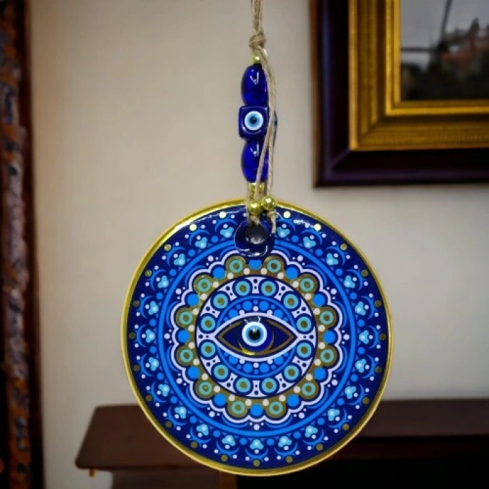 Nevamel Yaldızlı Nazar Boncuklu Mavi Pembe Renkli Duvar Süsü