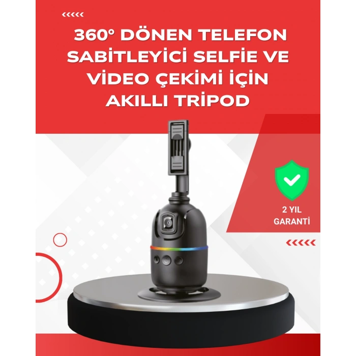 Nevamel® Yapay Zeka Destekli Yüz Takip Özellikli 360 Derece Dönen Masaüstü Telefon Sabitleyici