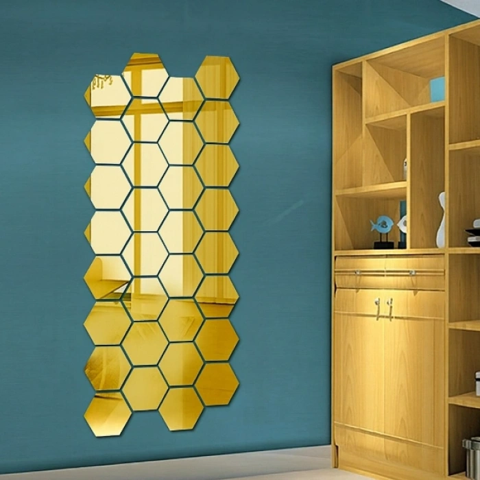 Nevamel Yapışkanlı Akrilik Gold Ayna Seti 12 Adet