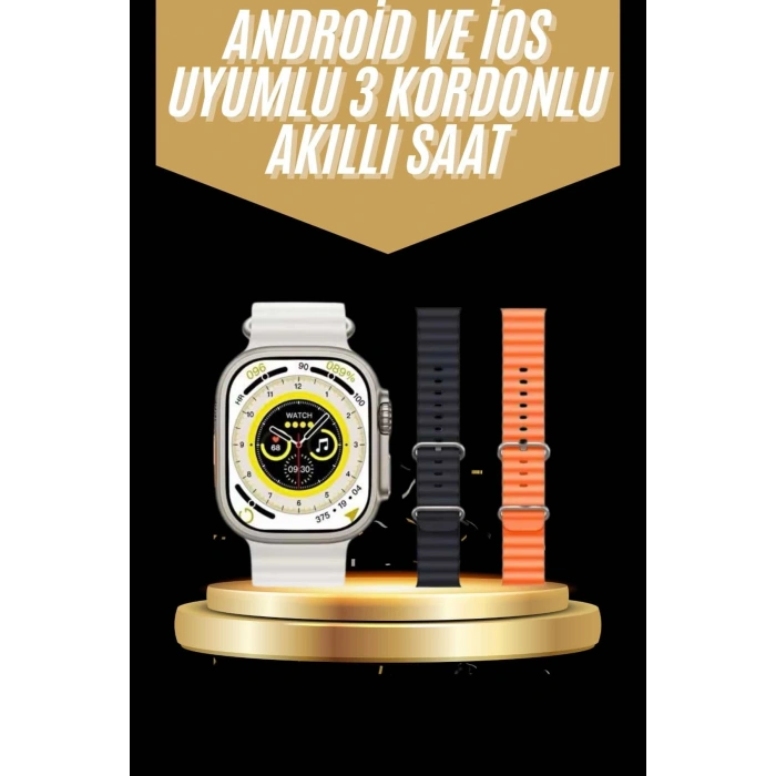 Nevamel Yeni Nesil 3 Kordonlu Kol Saati 49 MM Amoled Ekran Akıllı Saat