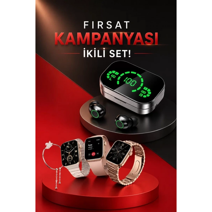Nevamel® Yeni Nesil Kaliteli Akıllı Saat ve Kablosuz Bluetooth Kulaklık Yüksek Ses Kaliteli