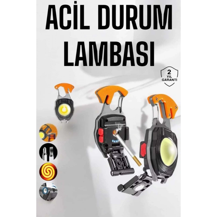 Nevamel yeni nesil Kamp Feneri Çok Fonksiyonlu Fener Anahtarlık Usb Çakmaklı Cam Kırıcı Kemer Kesici Açacak