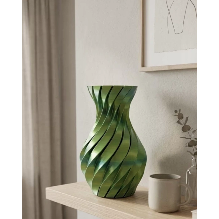 Nevamel® Yeşil Spiral 3D Baskı Vazo Estetik Modern Ev Ofis Dekoru