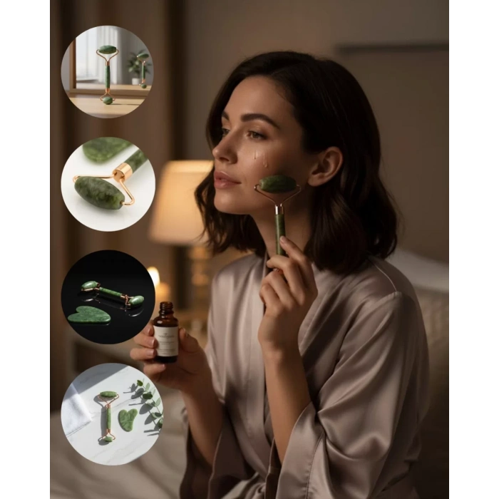 Nevamel® Yeşim Taşı Yüz Masaj Seti Şişlik Azaltıcı 2 Parça