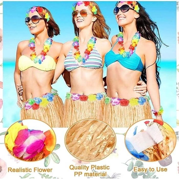 Nevamel Yetişkin ve Çocuk Uyumlu Saman Renk Hawaii Etek 12 Adet