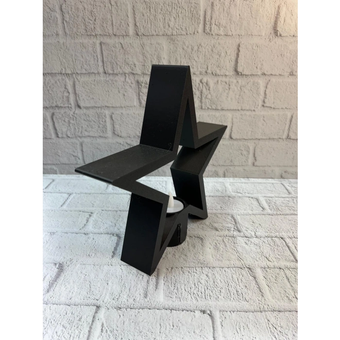 Nevamel® Yıldız Mumluk Siyah Modern Salon ve Raf Dekoru