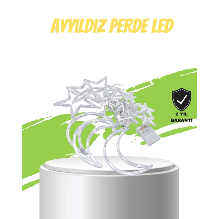 Nevamel® Yıldız ve Ay Figürlü Pilli Perde Led Romantik Dekoratif Işık